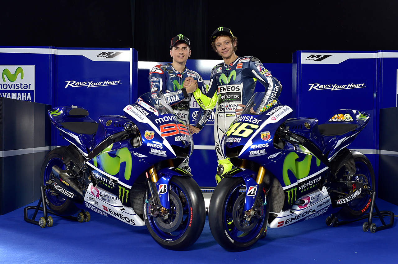 Момент од презентацијата на Роси и Лоренцо во Мадрид 2015 Movistar Yamaha MotoGP