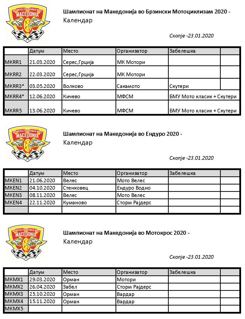 kalendar trki 2020