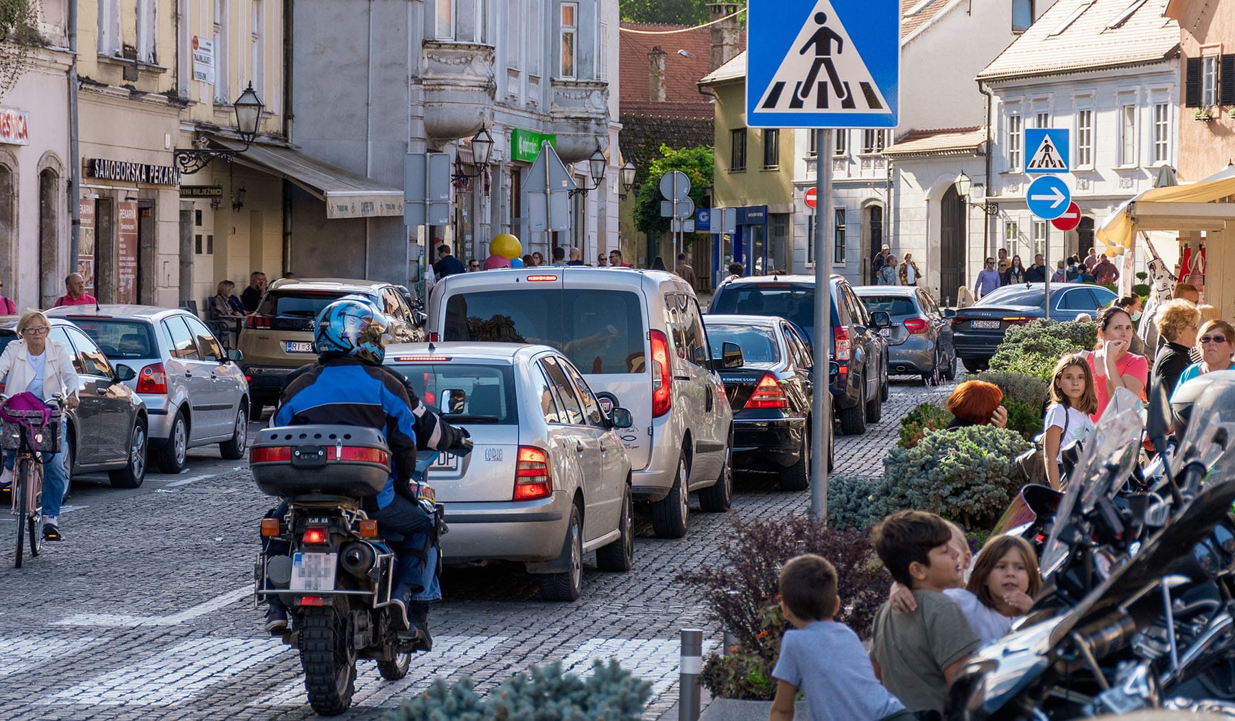 traffic jam cars motorcycle
