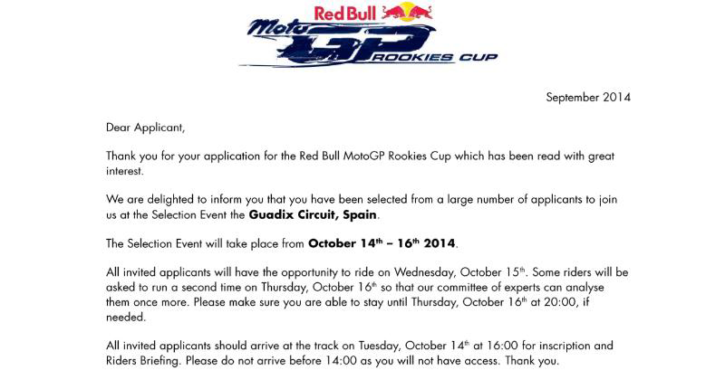 Официјалното известување од „Red Bull MotoGP Rookies Cup“ red-bul-argetim
